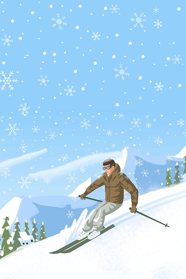 卡通小清新滑雪冬季旅游海报图片