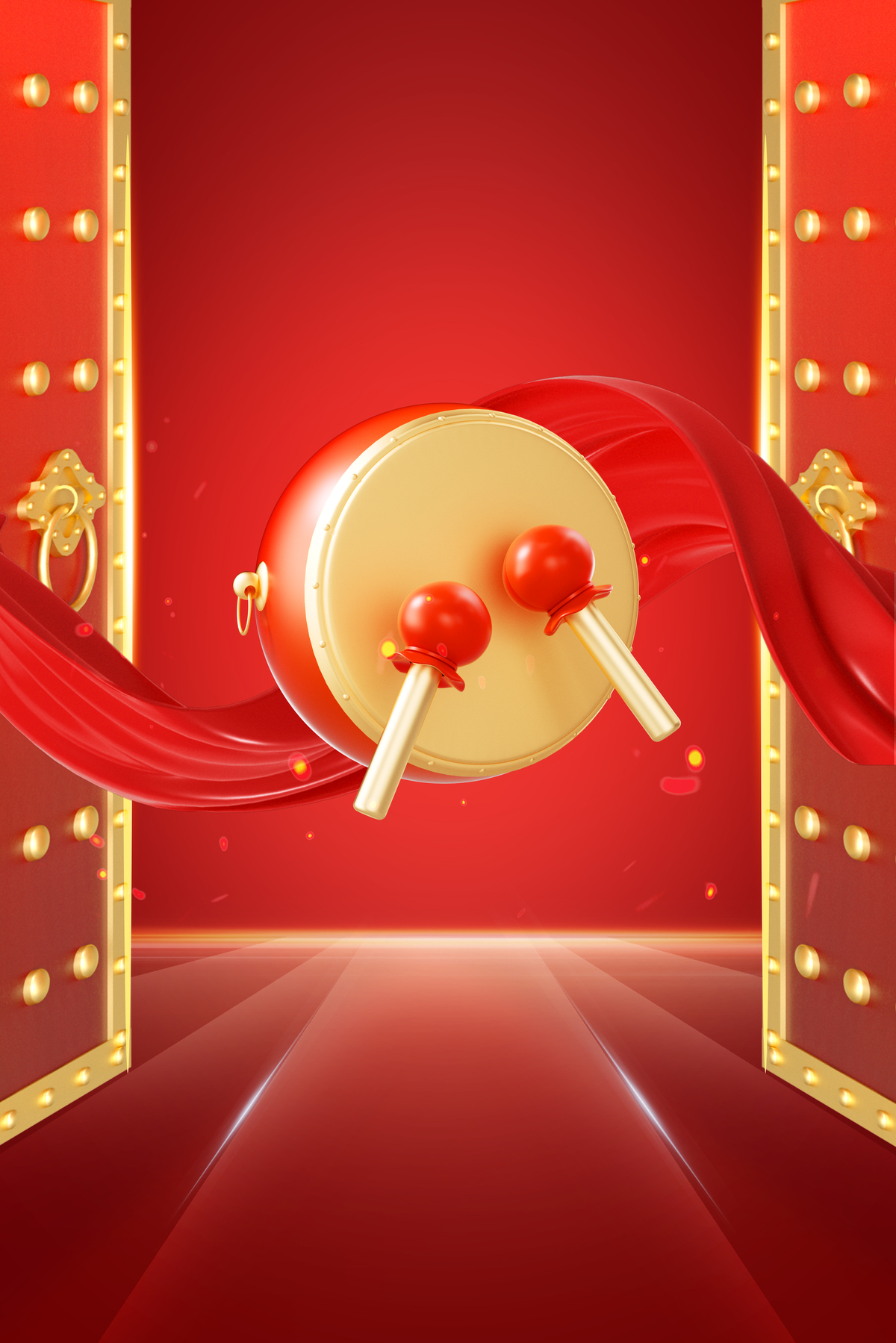 春节新年开门大吉开工大气简约红色背景图片