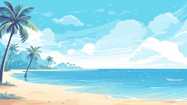 夏天海边椰子树景色背景图片