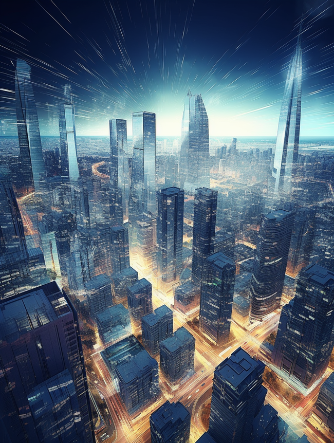 未来城市建筑科技深色背景图片