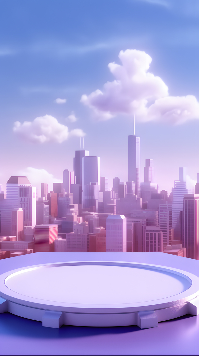 紫色电商城市背景展台图片