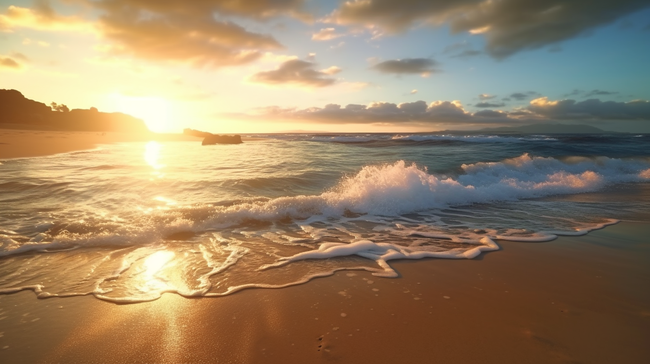 大气海上朝阳场景夏天沙滩图片