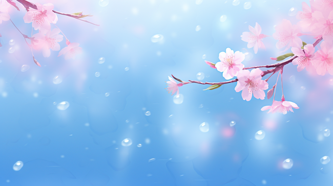 春天春季粉色桃花樱花蓝色清新梦幻背景图片
