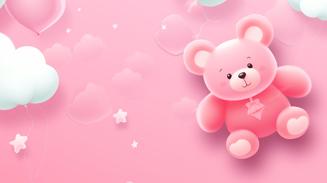 可爱的玩具小熊3D气球儿童生日会邀请函图片
