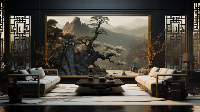 中国风古典设计客厅场景背景图片