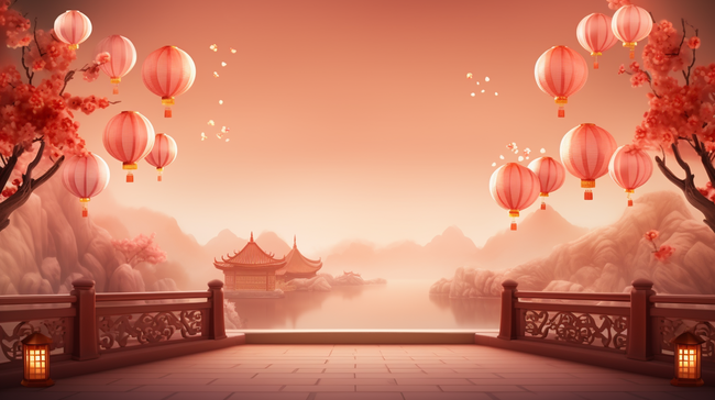 中国风古典山水灯笼庆新春背景4图片