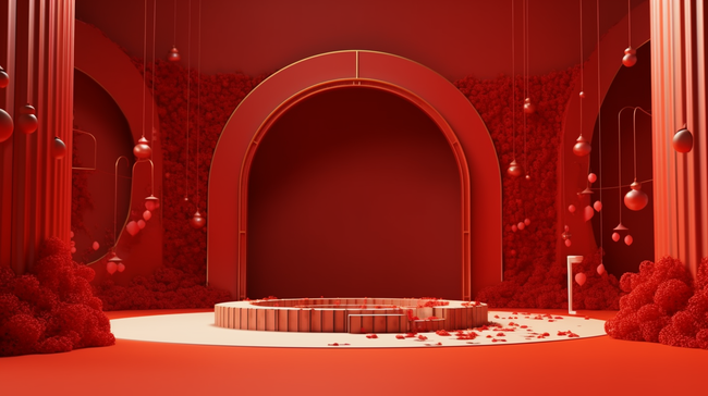 红色元旦新年年货节电商展台背景图片