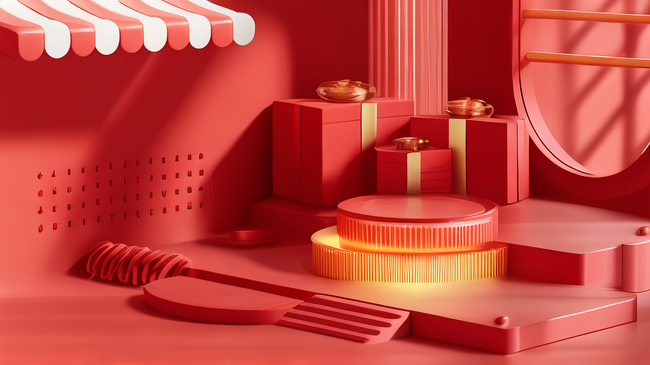 红色元旦新年年货节电商展台背景图片