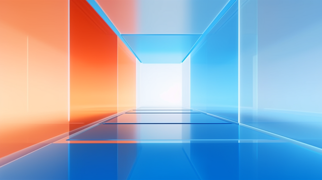 蓝橙色几何渐变3D玻璃质感空间电商空间展图片