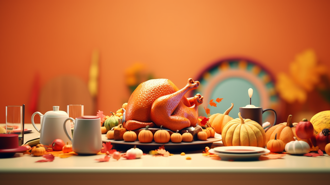 一桌丰盛的烤火鸡美食感恩节背景6图片