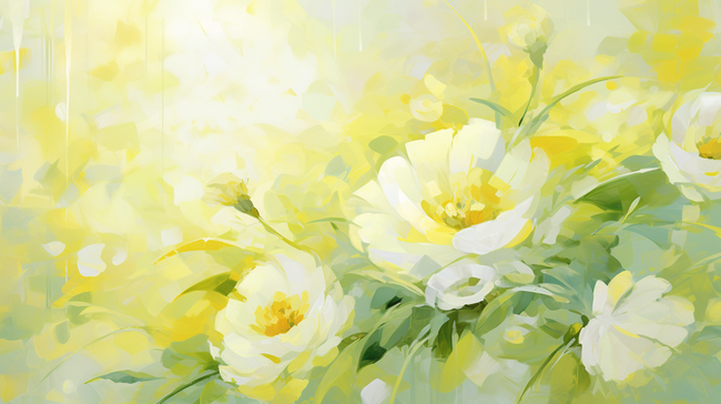 清新油彩质感柠檬黄花朵花卉花丛油画背景图片