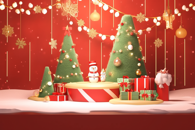 圣诞节3d展台礼盒松树背景图片