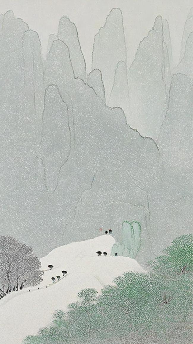 国风山水冬天雪景节气背景图片