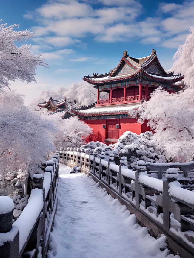 中国红墙古建筑积雪11图片