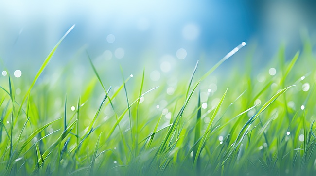 绿色草地特写水珠清新阳光光斑绿色草地春天清新风景美丽的大自然青草植物图片