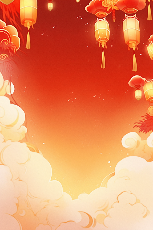 红色祥云新年灯笼手绘背景图片