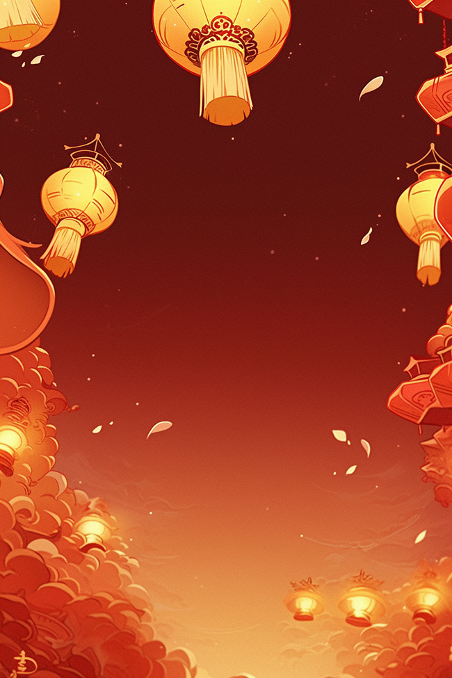 红色祥云灯笼手绘新年背景图片