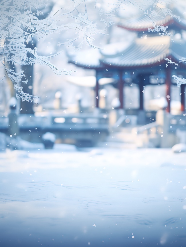 冬天雪景公园凉亭4背景图片