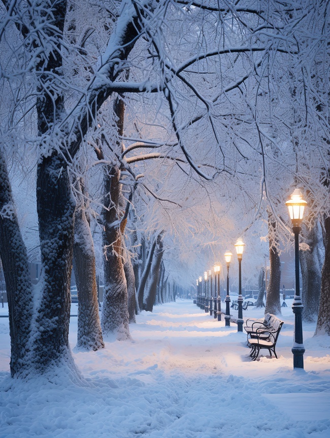 宁静的城市公园冬天雪景1素材图片