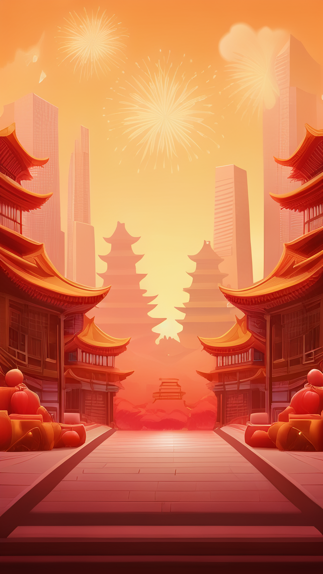 中国风年货节立体中式门楼建筑背景素材图片