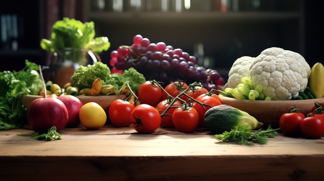 餐桌上的水果和蔬菜设计图图片