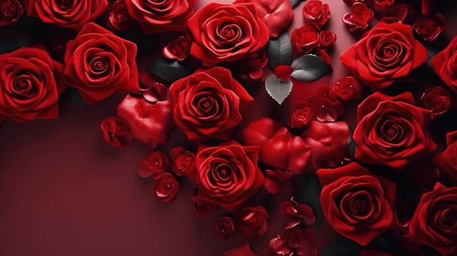 红玫瑰花瓣平铺图设计图片