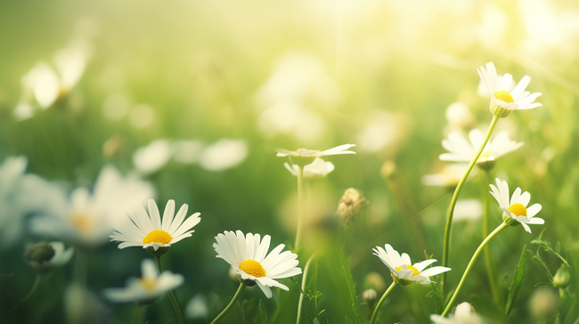 春天里绿色草坪上小雏菊开放的背景图10图片