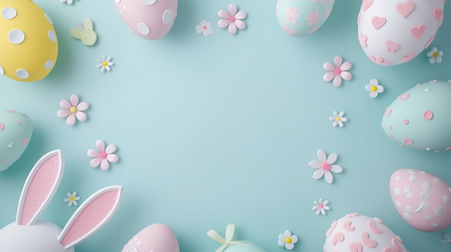 3d复活节彩蛋和兔子耳朵背景图片图片