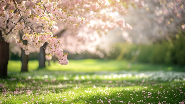 白色和浅粉色樱花春天背景图图片