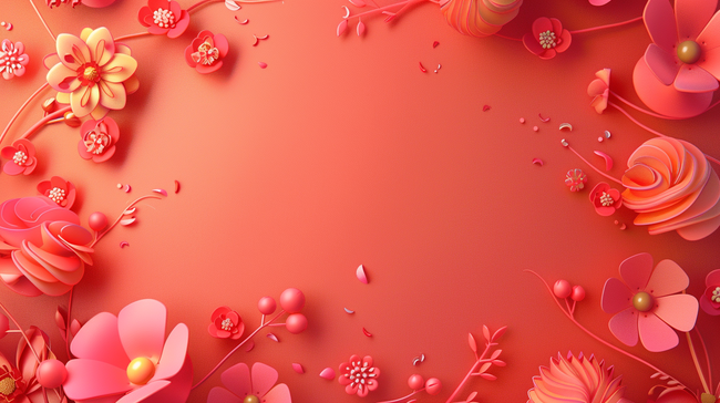 女神节粉色唯美爱心花朵平面平铺的背景15图片