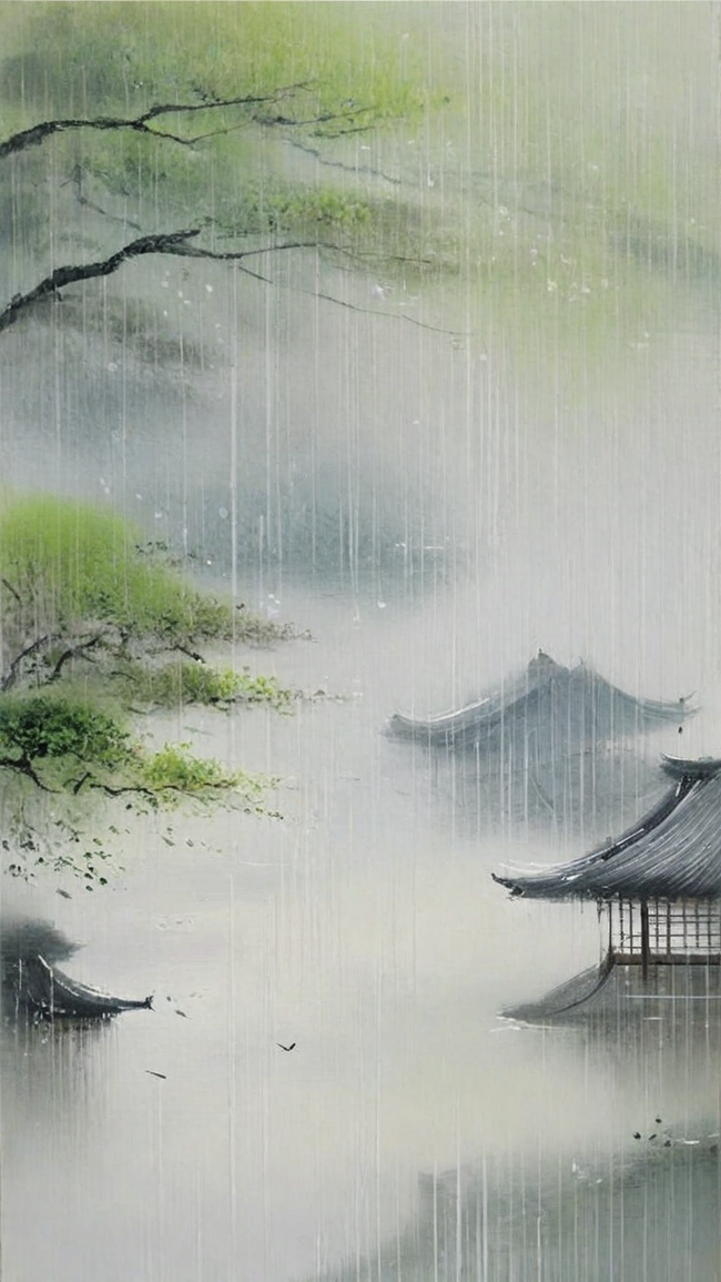 清明节国风雨中春景素材图片