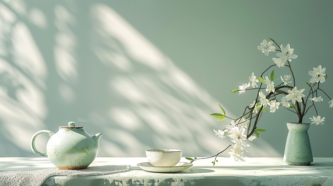 绿茶瓷器传统电商背景图片