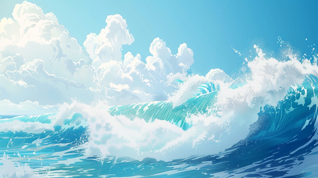 手绘大海里海浪的背景图片