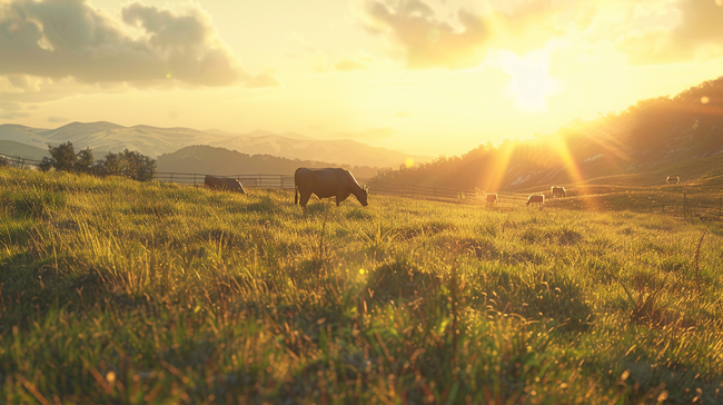 太阳阳光下户外草原草坪上牛羊的背景图片