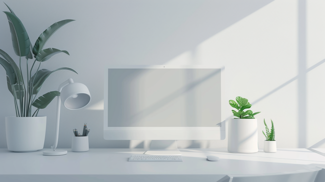 白色简约室内电视绿植盆景的背景图片