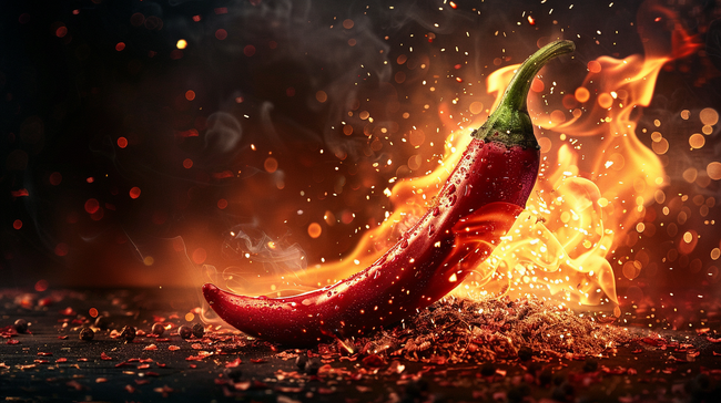 夏日烧烤炭火里的红辣椒背景图片