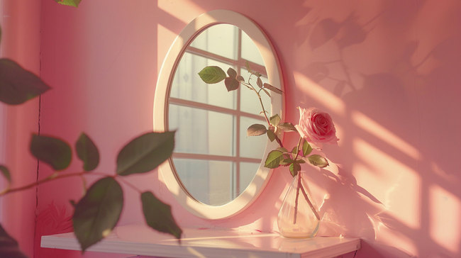 镜子花束粉色合成创意素材背景图片