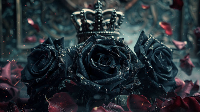 黑色玫瑰皇冠合成创意素材背景图片
