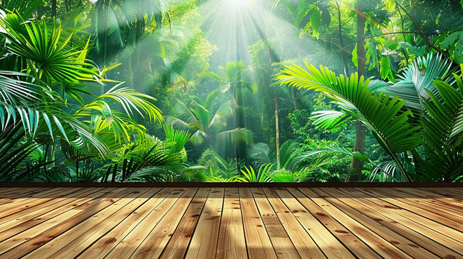木板绿叶植物合成创意素材背景图片
