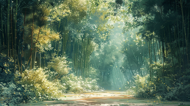 绿色森林竹子景色风景的背景图片