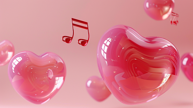 浪漫粉色爱心音乐场景的背景图片