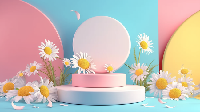 柔和粉彩白色雏菊3D产品展示台2背景图片