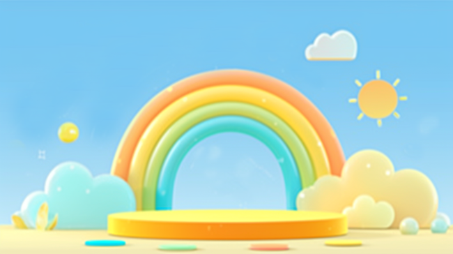 六一儿童节促销可爱卡通3D彩虹展台设计图片