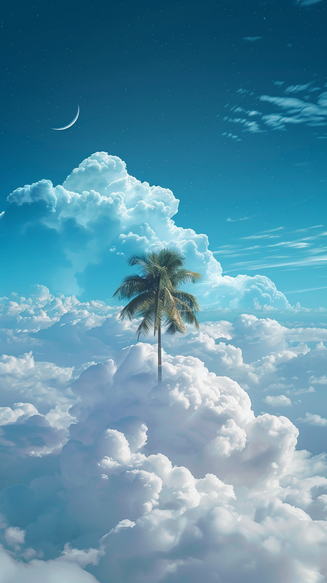 文艺清新夏日白云椰子树背景素材图片