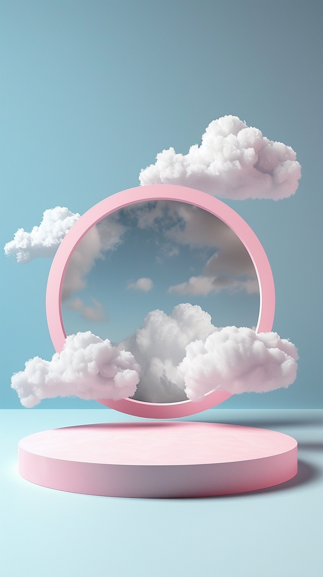 蓝粉色夏日云朵梦幻3D产品展示台素材图片