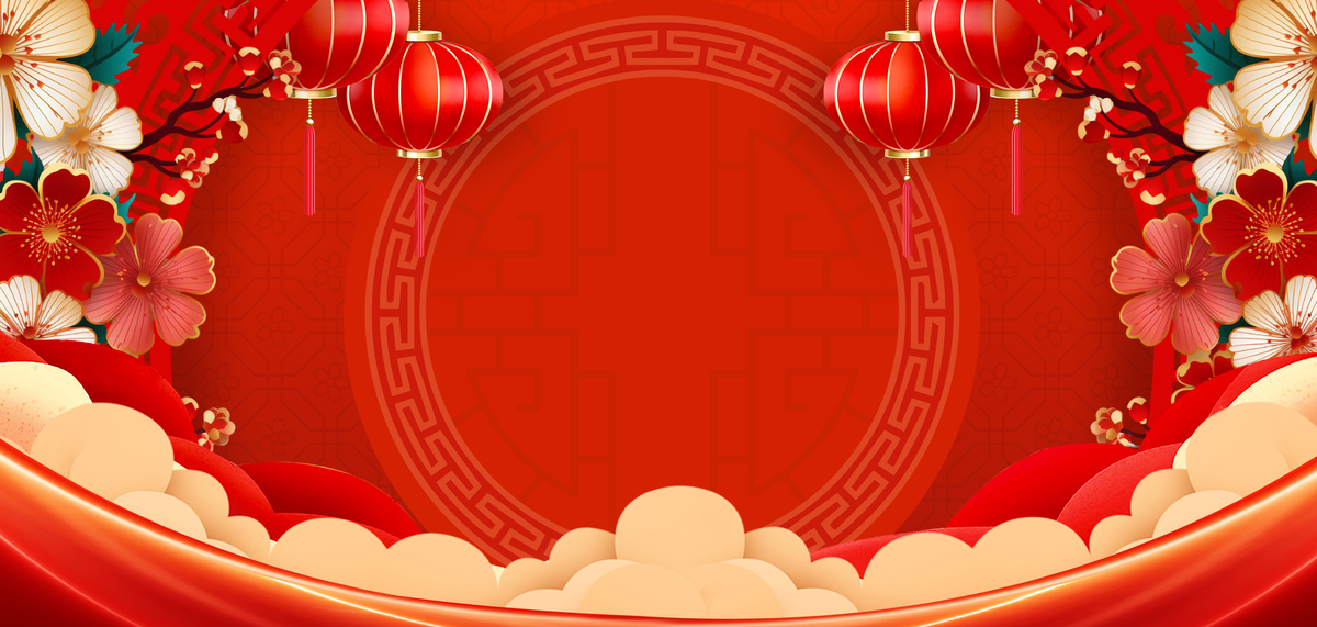 春节红色喜庆繁花似锦横版背景图片