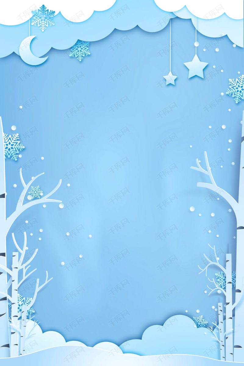 清新唯美剪纸风冬季飘雪雪花背景图片免费下载