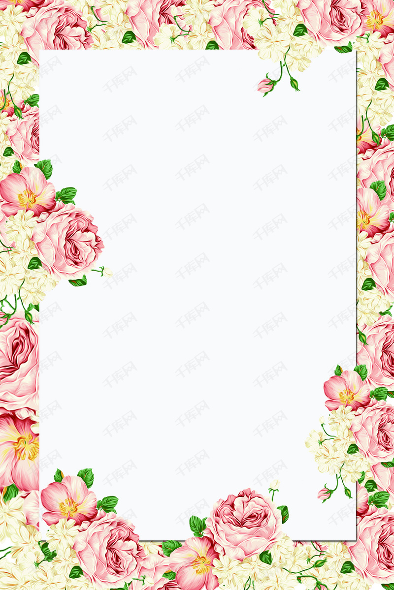 三八妇女节鲜花环绕边框温馨唯美海报背景图片