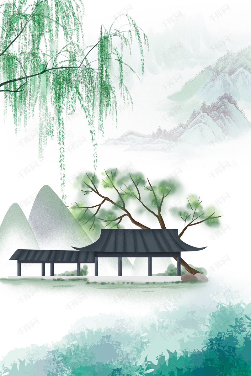 古典水彩24节气惊蛰春天古风海报背景图片免