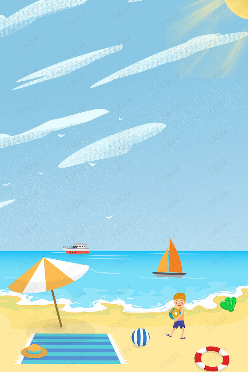 夏日海滩男孩背景banner背景图片免费下载_广